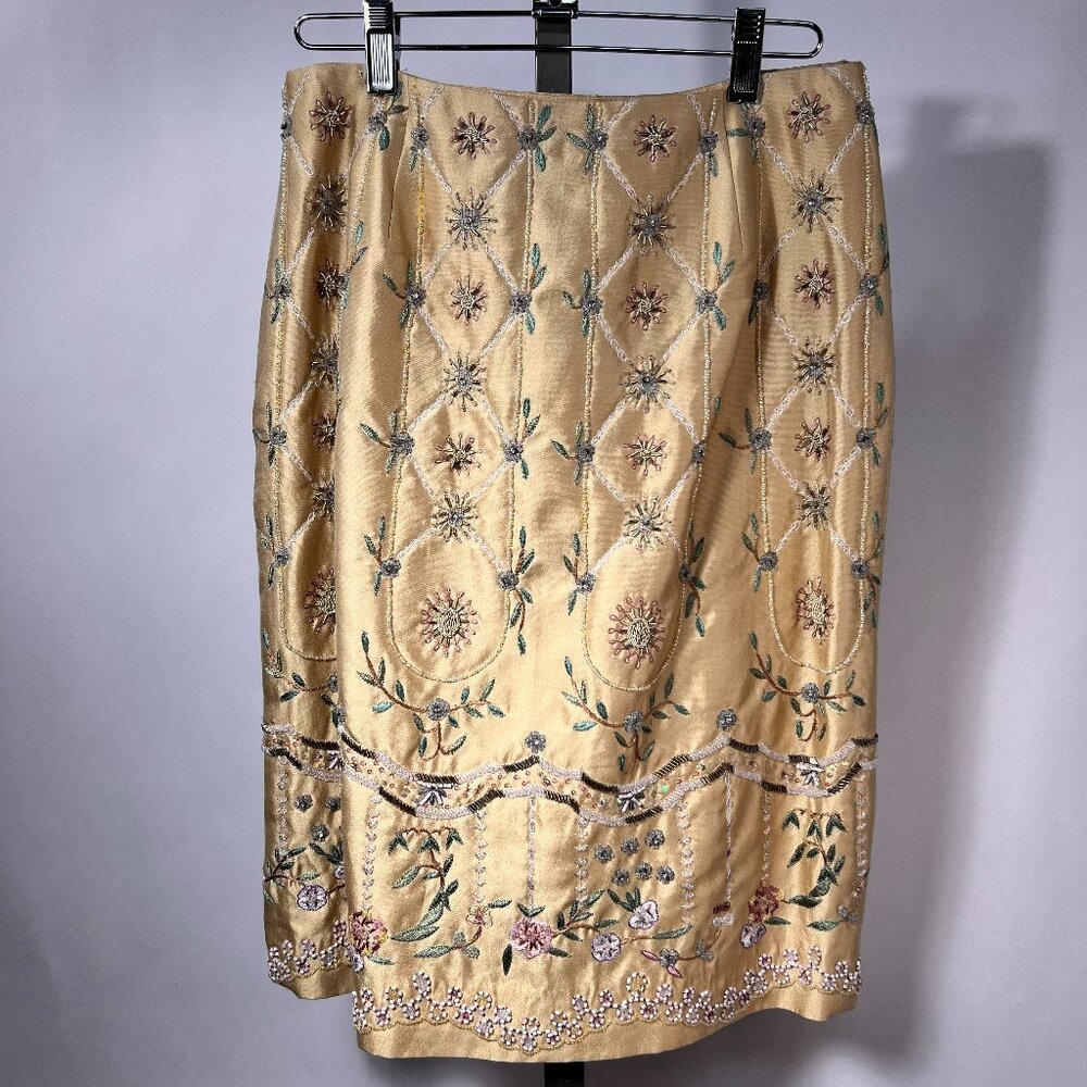 VTG Womens Formal Embellished Skirt, Silk Blend Gold/Pastel 10